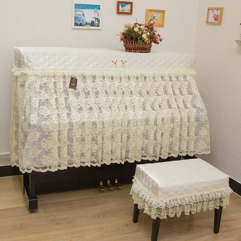 High-quality lace European style lace fabric Upright piano covers stool cover 1order=1set weight=1kg - Цвет: beige