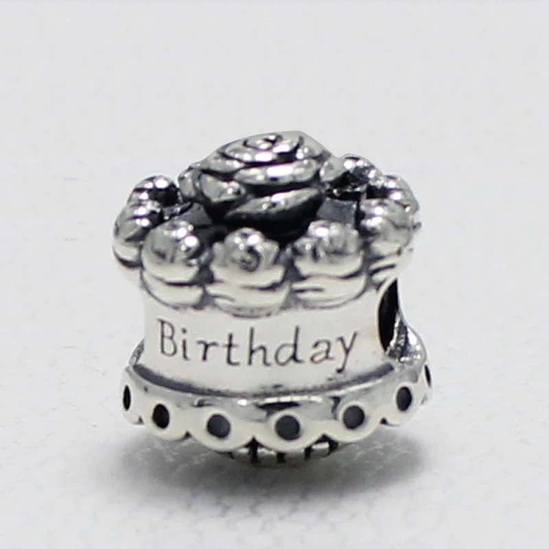 

ROCKART 925 Sterling Silver Birthday Cake Charm Fit European Brand Bangle Diy Fine Jewelry Best Gift