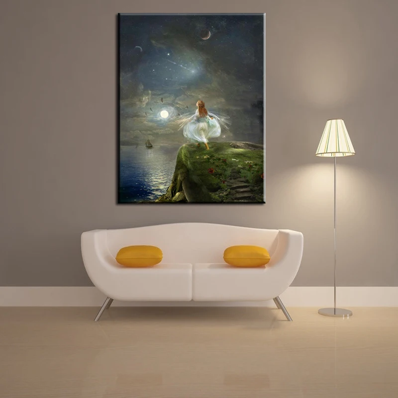 Cartoon Angels Flower Fairies Abstract Oil Painting Print on Canvas Poster Wall Picture for Girl's Room nursery Christmas Decor (2)