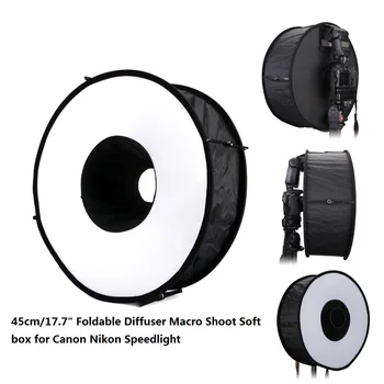 

18"/ 45cm Foldable Ring Speedlite Flash Diffuser Macro Shoot Round Softbox for Canon Nikon Sony Pentax Godox YONGNUO Speedlight