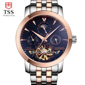 TSS fashionable men pierced automatic machinery Full Steel Waterproof Male Casual Business Wrist Watch Clocks Tourbillon