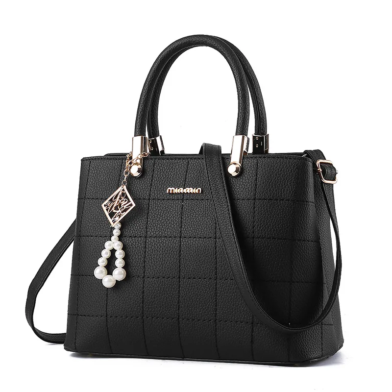 Женская сумка, женская кожаная сумка, сумка на плечо, женские сумки через плечо, для женщин, подвеска, слинг, клетка, большая, высокое качество, модная - Цвет: Черный