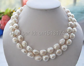 

FREE SHIPPING>>> 2row 18" 15mm WHITE BAROQUE FRESHWATER PEARL NECKLACE