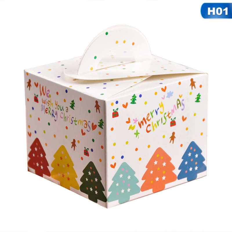 

1Pcs Colorful Merry Christmas Candy Box Portable Cube Package Cookies Boxes Kids Party Decoration Xmas Paper Gift Box