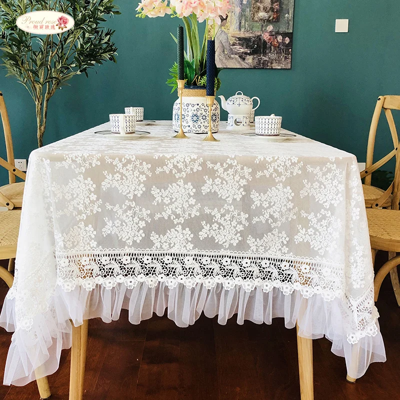 

Proud Rose Lace Table Cloth Princess Round Tablecloths Wedding Decoration Supplies Embroidered Table Cover TV Cover Towel