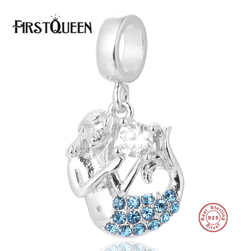 

FirstQueen Fit Most Popular Bracelets Mermaid Silver Charms With Crystal 925 Sterling Silver Beads For DIY Jewelry Making