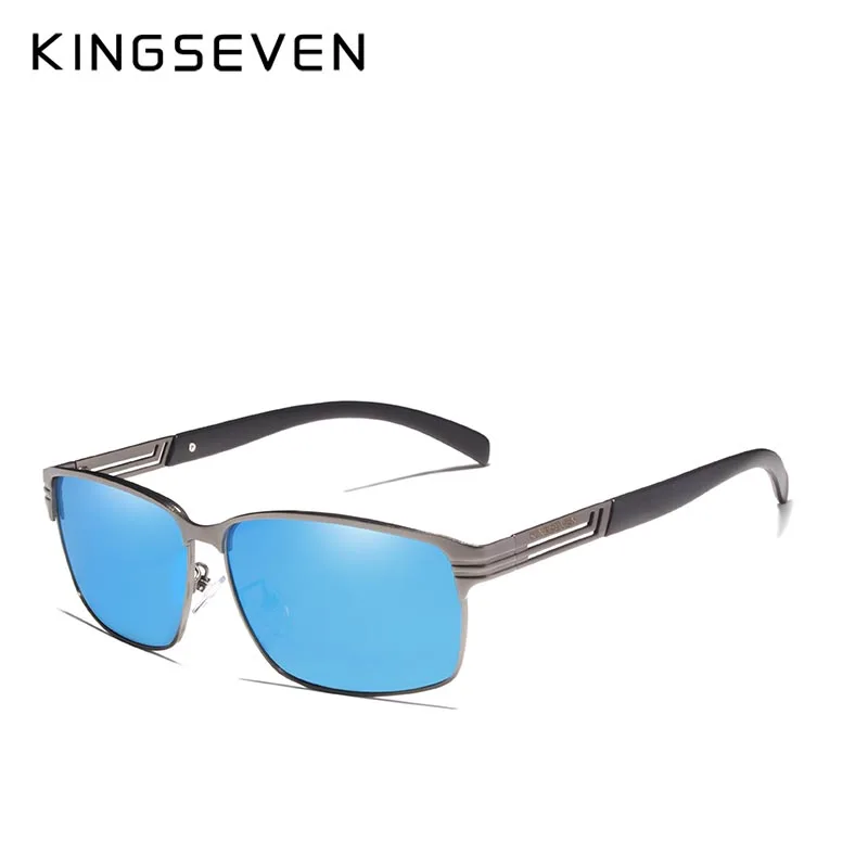 KINGSEVEN, фирменный дизайн, солнцезащитные очки, для мужчин, для вождения, мужские, поляризационные, солнцезащитные очки, Ретро стиль, квадратная оправа, Oculos Gafas UV400 - Цвет линз: Blue