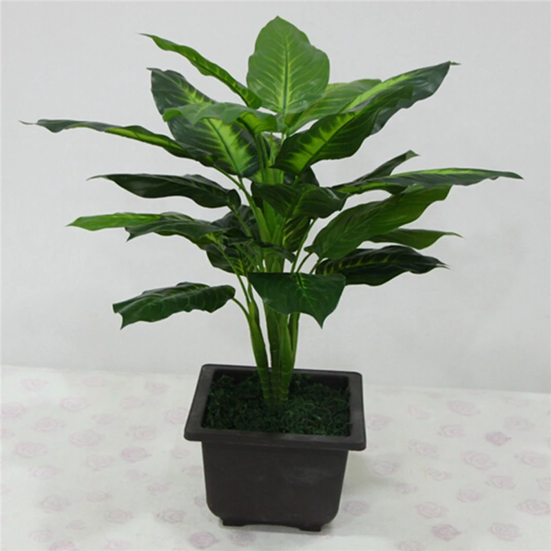 Large 50CM Evergreen Artificial Plant 25 Leaves Lifelike Bush Potted Plants Plastic Green Tree Home Garden