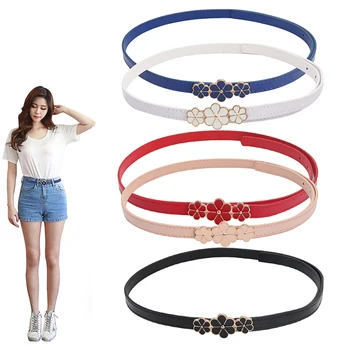

5 Color Stylish Womens Lady Girl Leather Thin Narrow Flower Waist Belt Waistband Strap