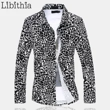 Леопардовая Мужская Повседневная рубашка, большие размеры 5XL 6XL, приталенные рубашки с длинным рукавом, Camisa Social, блуза, Мужская одежда, весна-осень, E514