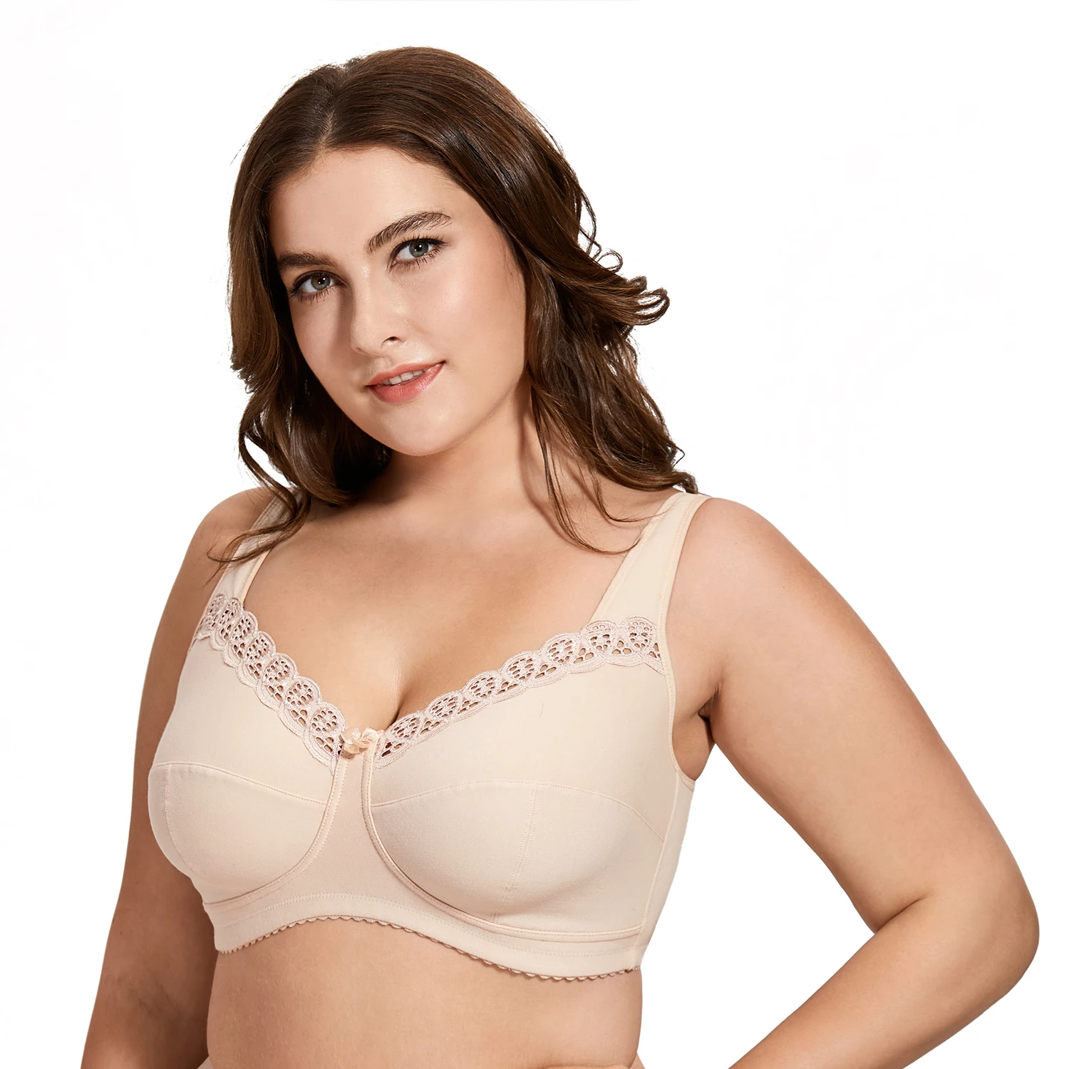 Tanie Damski pełny pokrowiec koronkowy Plus rozmiar bezprzewodowy nieusztywniany bawełniany biustonosz B C D E F G H I J