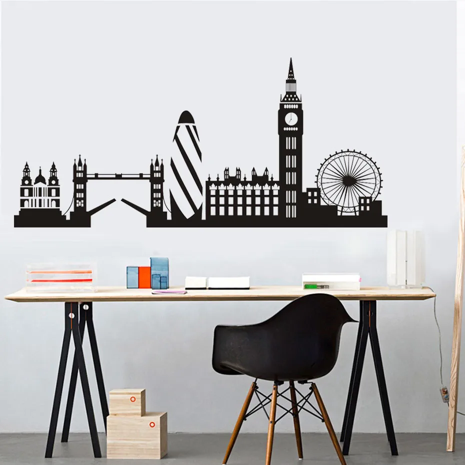 City Building London Skyline Silhouette Wall Sticker Big Ben Landmark