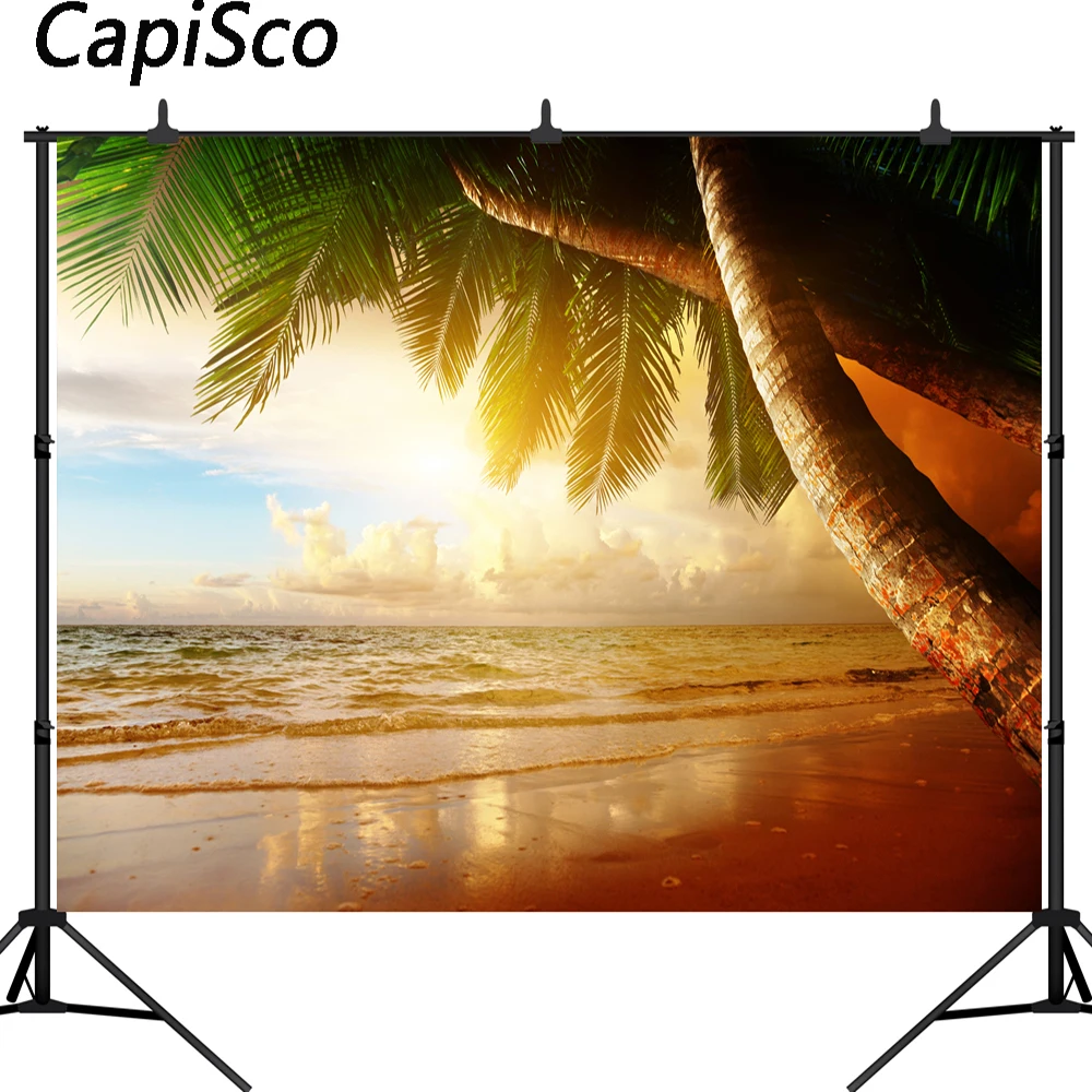 Capisco Summer dusk Sea Beach Party Palm Tree Scenic Photography Backgrounds Custom Photographic Backdrops For Photo Studio | Электроника