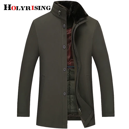 Holyrising мужские шерстяные куртки из смешанной ткани, полный зимний casaco masculino, съемный воротник, зимняя куртка, Мужская зимняя бушлат 18557-5 - Цвет: Армейский зеленый