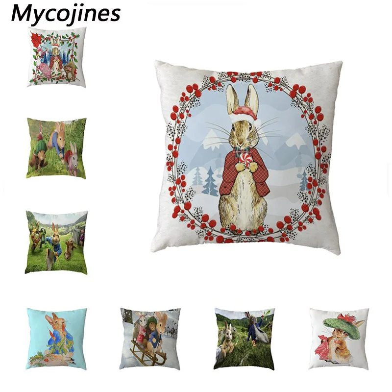 

Peter Rabbit Cushion Cover 45x45cm Christmas Hat Carrot Throw Pillowcover Home Bedroom Sofa Decoration New Year Gift Pillow Case