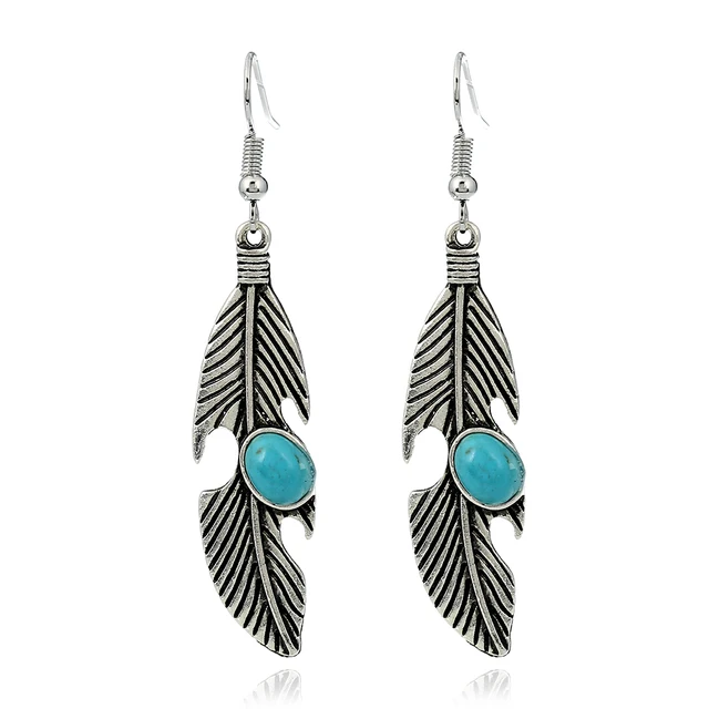 Bohemian Vintage Earrings For Women Ethnic Style Ancient Silver Bohemian Vintage Earrings For Women Ethnic Style Ancient Silver Feather Shape Dangle Indian Jewelry