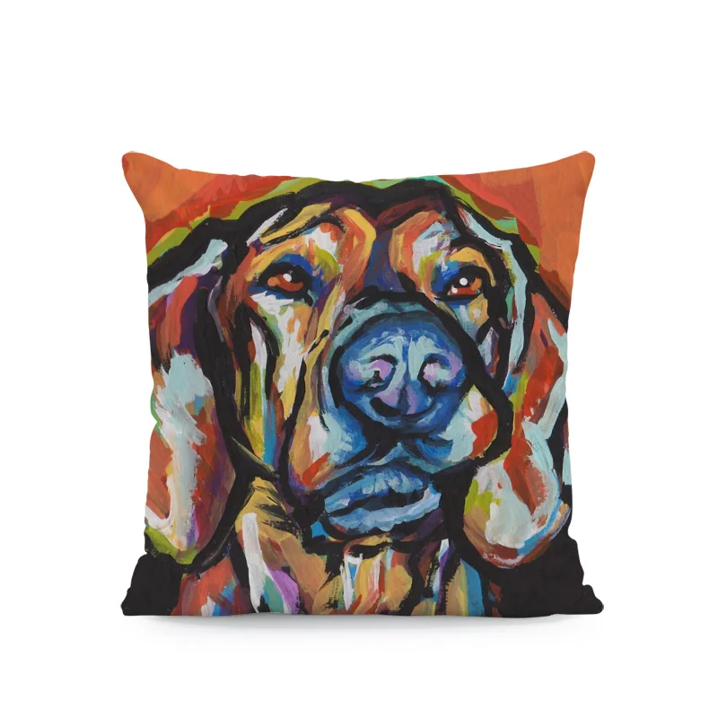 Oil Painting Dog Pillow Cushions Bull Terrier Chihuahua Dachshund Peach Skin Cover Pillows Decoration Home Sofa Seat Pillowcases