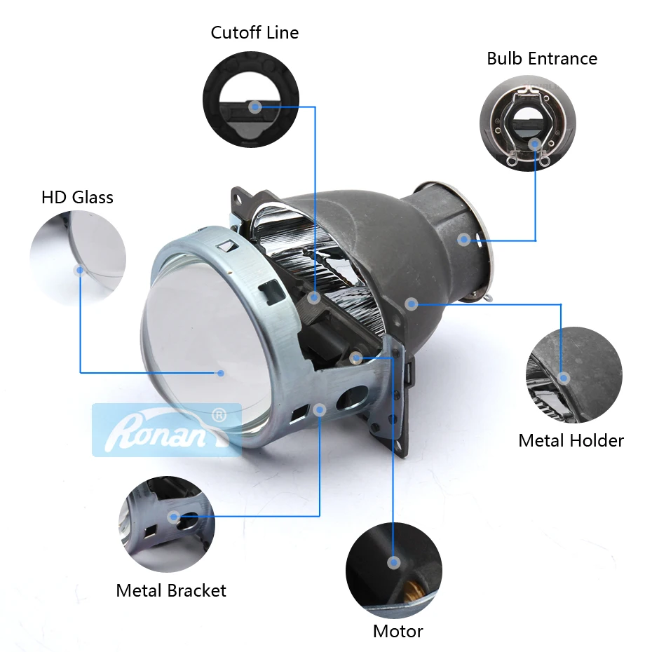 Ронань 3,0 дюймов Q5 H7 автомобиль би ксенон HID объектив проектора 35 Вт для автомобильных фар дальнего ближнего света для передних фар