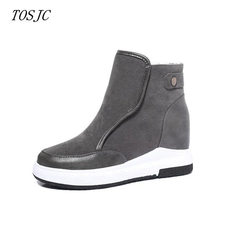 

Woman Autumn Winter Boots High Increasing 7 cm Anti-slip Black and Green Color Lady High Top Shoes Casual Boots
