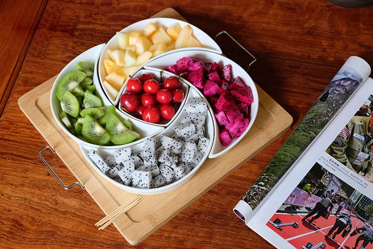 Ceramic snack plate platter wood plate friut tray dust-proof can put living room snack platter