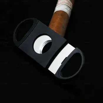 

Cohiba Black Plastic Handle Stainless Steel 2 Blade Pocket Cigar Cutter Scissors