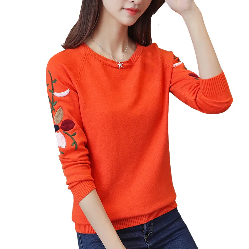 

Autumn Winter Women Embroidery Sweaters and Pullovers Long Sleeve Casual Crop Short Sweater Knitted Jumpers Sweter Mujer L48