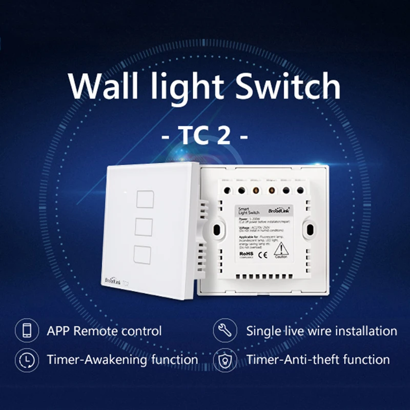 Broadlink TC2 UK Type Wall Touch light Switch WiFi RF 433MHz wireless connection APP Control