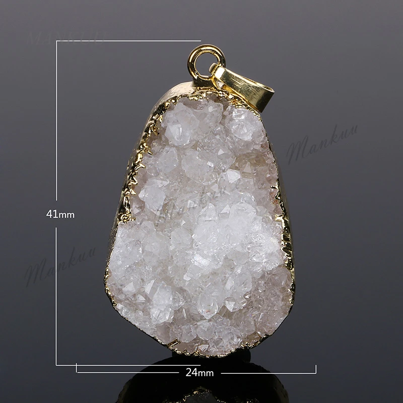 Mankuu 26*40 мм большой белый кристалл кластера подвески золотое покрытие Нерегулярные натуральный Друза камень подвеска Маятник для изготовления ювелирных изделий