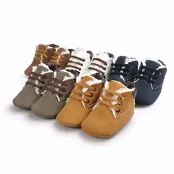 ROMIRUS/из искусственной замши Детские Мокасины зимние обувь, сохраняющая тепло для первых шагов на мягкой подошве для новорожденных сапоги