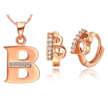 

NEW suit 925 Sterling made with a 26 letter set Pendant necklace Earrings Ding color letters B Luxury Girls