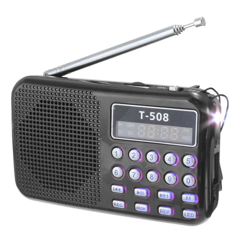 T508 мини портативный светодиодный светильник Стерео FM радио MP3 музыкальный плеер TF USB динамик