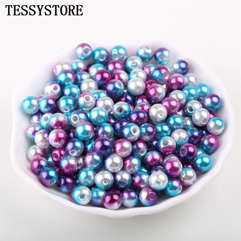 

6mm/8mm ABS Imitation Pearls Gradient Color Round Shape Beads For Jewelry Making Bracelet Necklace Handmade DIY Accessories