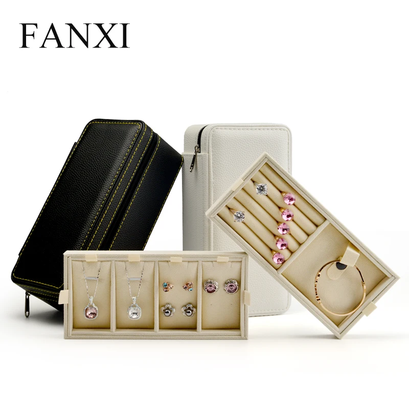 FANXI новый тип PU кожаный ящик для хранения ювелирных изделий с молнией дорожная