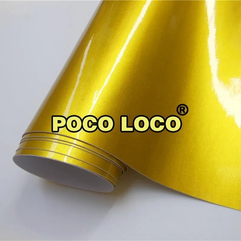 High Quality Matte Metallic Silver Vinyl Glossy Metal Silver Film Roll Air Free For Vehicle Wraps - Название цвета: Gold
