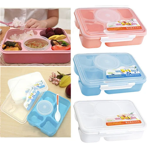 

New 3 Colors Portable Microwave Bento Containers 5+1 Picnic Food Container Storage Box Wholesale 1 Set