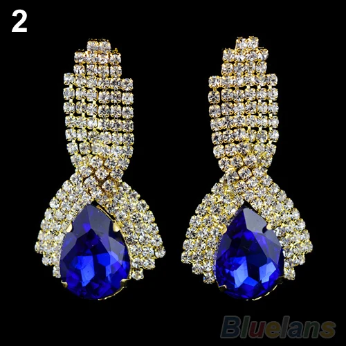 Bluelans Charming Women's Sparkling Rhinestone Luxury Waterdrop Crystal Golden Drop Earrings