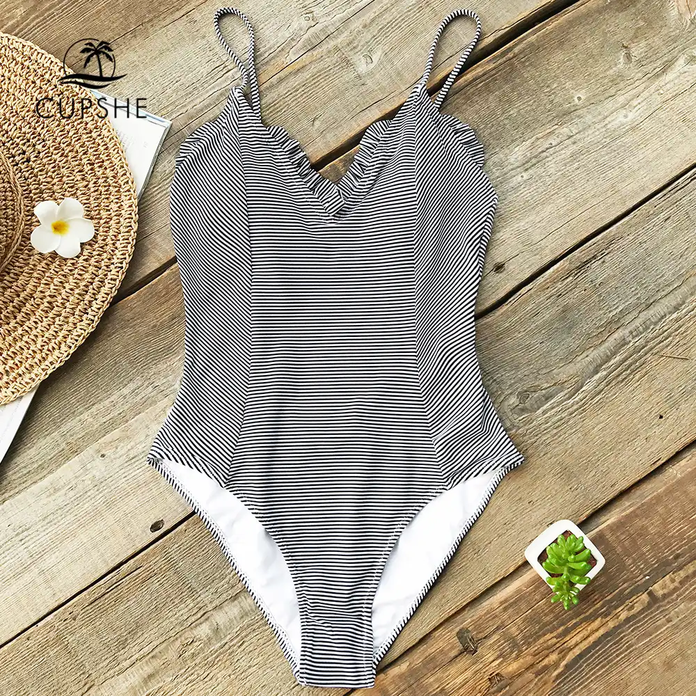 cupshe black and white striped one piece