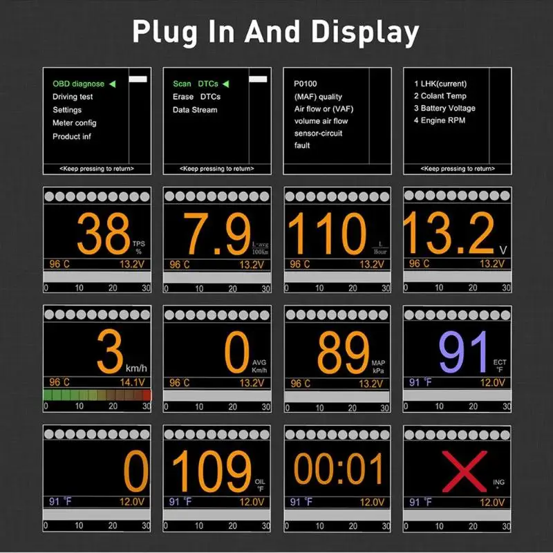 X60 OBD метр OBD2 HUD Дисплей Цифровой Авто Напряжение Датчик температуры измеритель скорости дисплей превышения скорости Предупреждение Alar