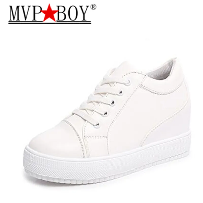 

Black White New Fashion 2017 Spring Autumn Women High Heels Women PU Shoes Lace-up Woman Hidden Wedge Platforms