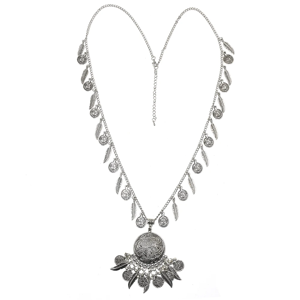 2017 new Heavy metal Statement Gypsy Ethnic Vintage Antique Silver pendants long Maxi Necklace Chains Necklace