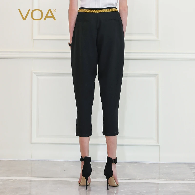 VOA офисные дамские песочные моющиеся тяжелые шелковые черные шаровары женские повседневные укороченные брюки Роскошные Большие размеры Осенняя уличная одежда K822
