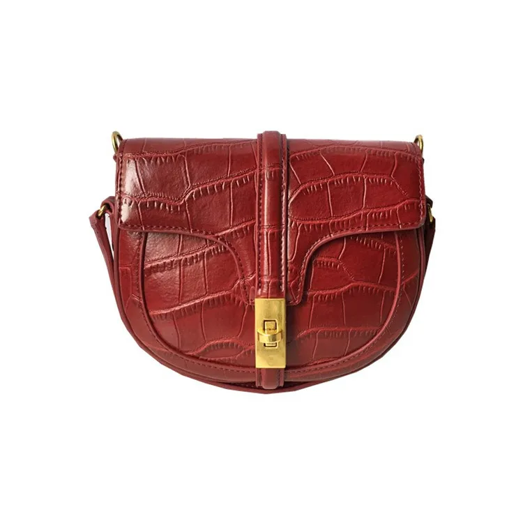 

Bags for Women 2019 New Crocodile Saddle Bag Leather Lady Bag Single Shoulder Slant Lock Recreational Bag