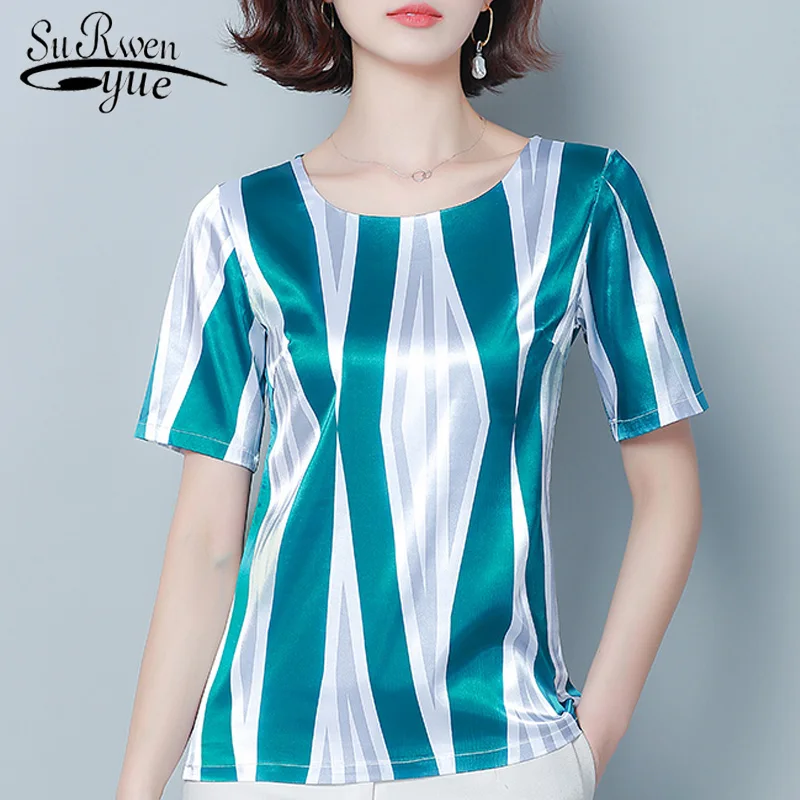 womens tops and blouses plus size tops women blouses short sleeve Striped chiffon blouse women shirts womens clothing 3814 50