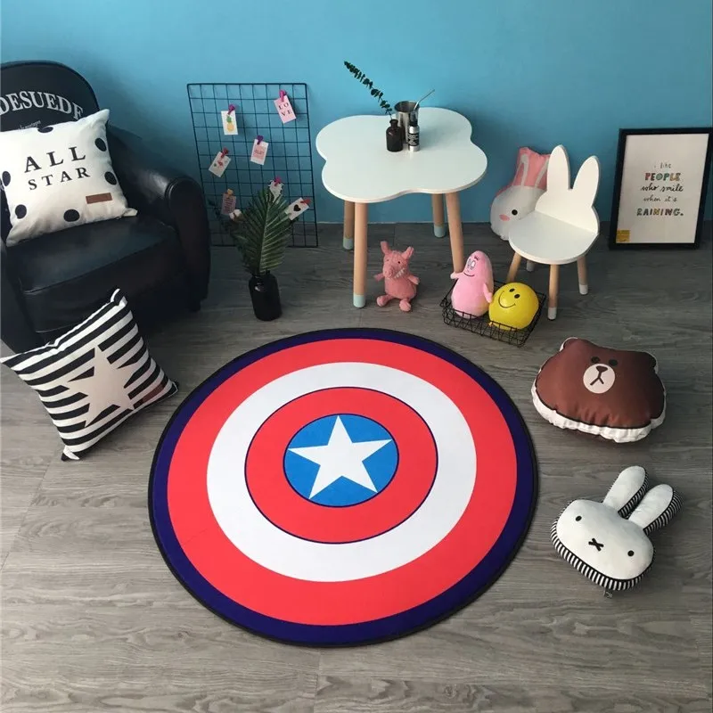 Милый мультяшный круглый ковер Капитан Америка, нескользящий коврик для гостиной, детской комнаты, коврик для спальни, коврик для ползания
