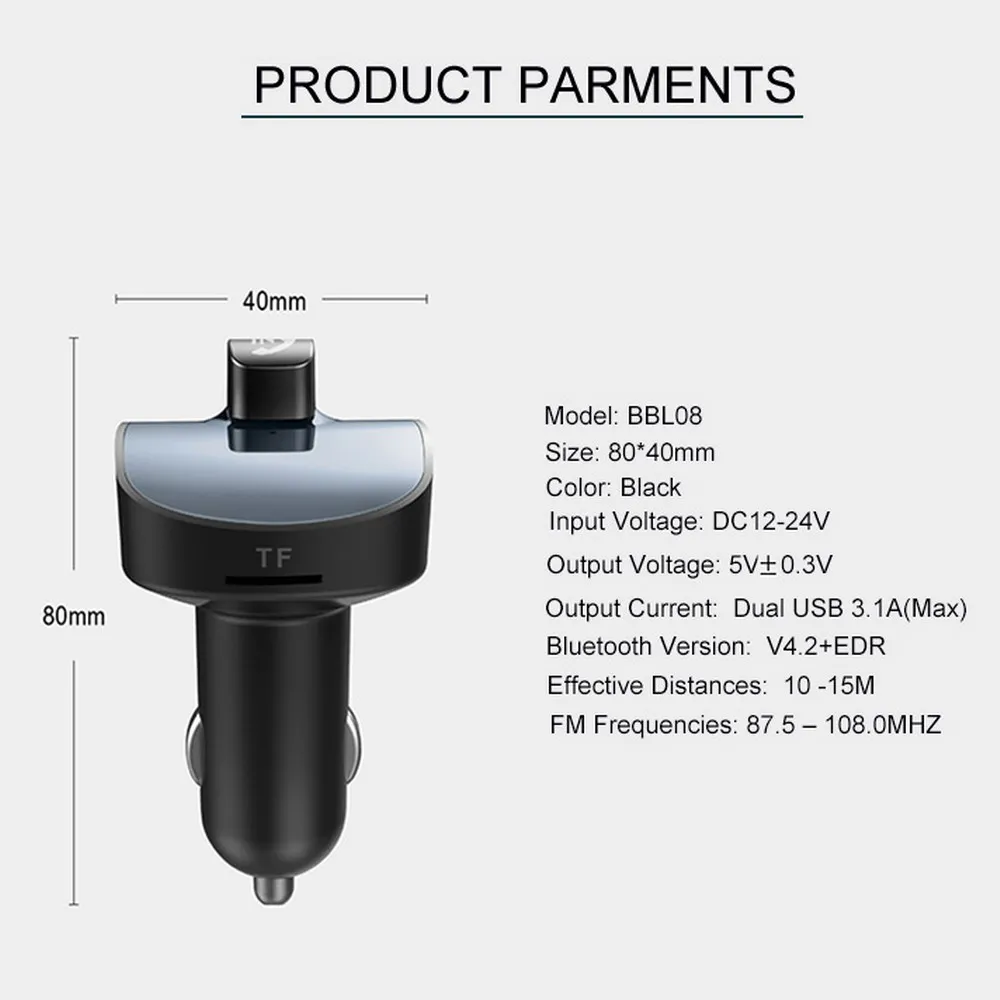 Автомобильное зарядное устройство KEBIDU с двумя USB портами Bluetooth 4 2 автомобильный