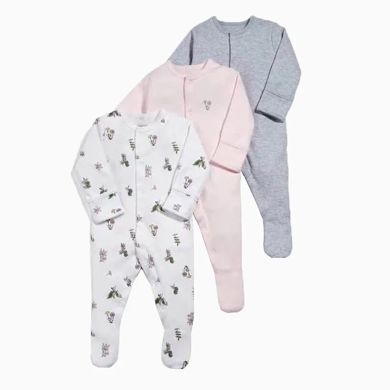 Baby Footie Pajamas with Button Closure 100% Cotton Girl/Boy Sleepwear 0-12 Months 3 Pack | Детская одежда и обувь