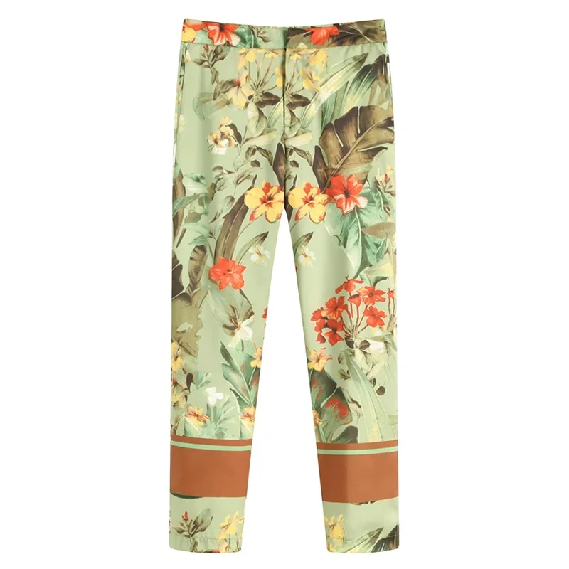 2pcs/set Summer Vintage Floral Print Tracksuit Women Two Piece Set Pants and Shirt Set Halter Casual Wide Leg pants Outfits 2pcs/set Summer Vintage Floral Print Tracksuit Women Two Piece Set Pants and Shirt Set Halter Casual Wide Leg pants Outfits