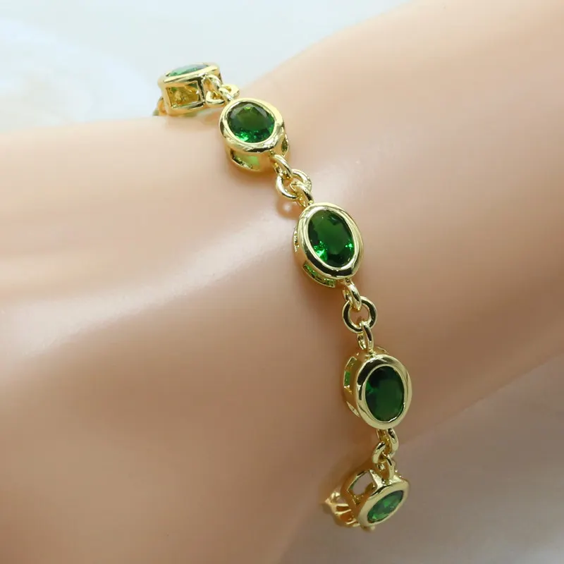 Yellow Gold Plating And Green Round Crystal Fashion Women Bracelet V17 ...