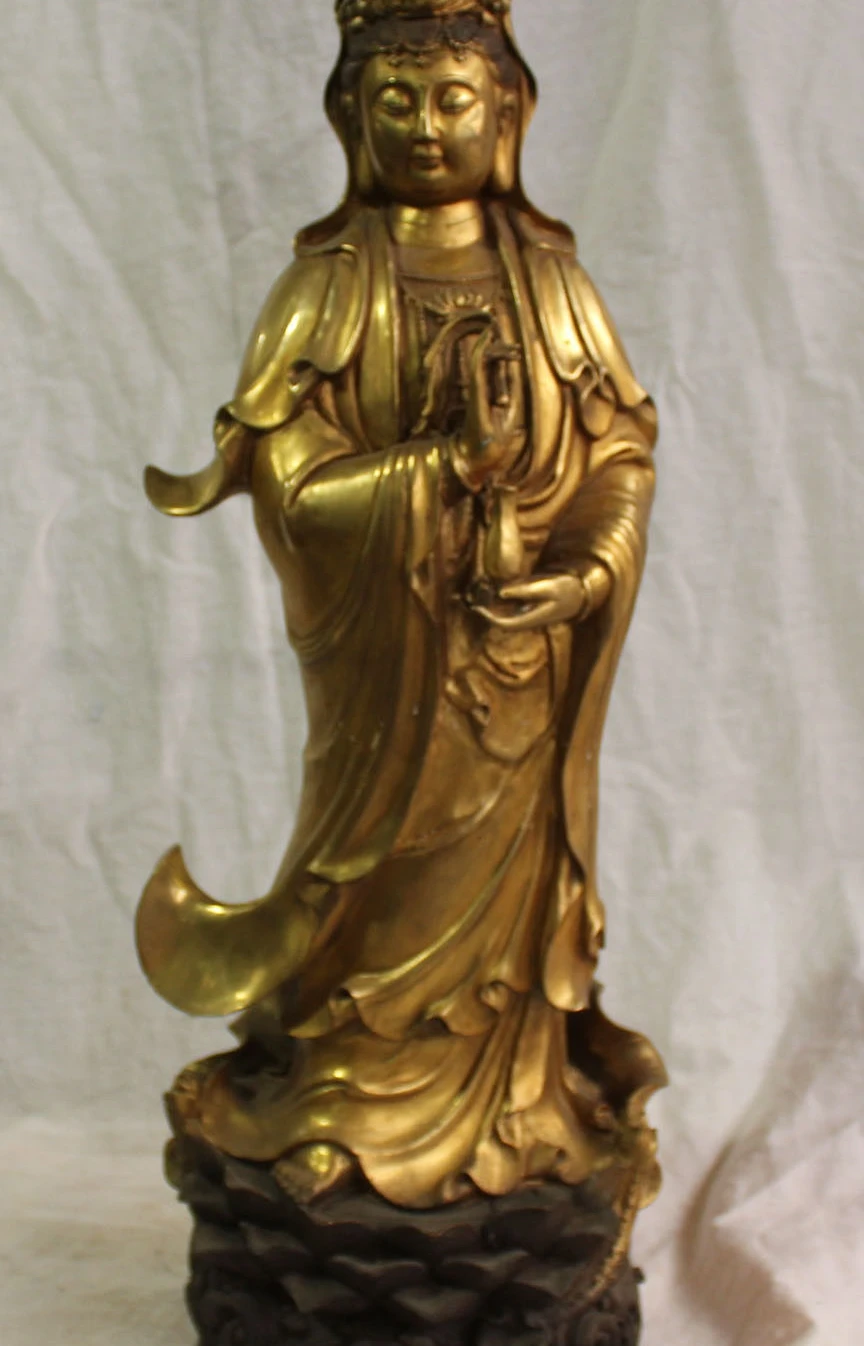 

25"Chinese Bronze Gilt Kwan-yin Guanyin Guan Yin Shakyamuni Buddha Vase Statue