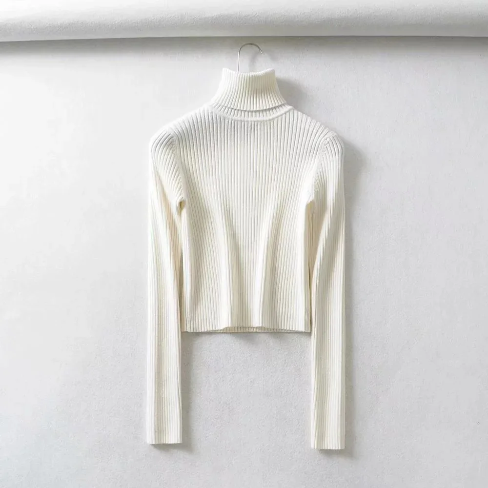 Long sleeved Womens Fall Sweaters turtle neck knitting thin Sweaters Pullovers korean chic casual basic Sweaters streetwear - Цвет: White